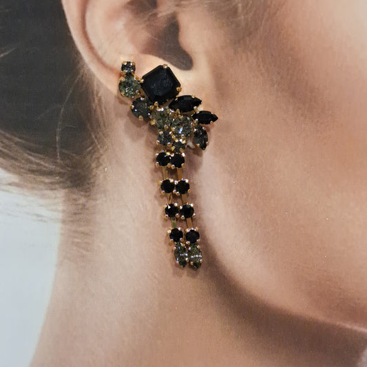 Boucles clips pendantes noir gris CREZUS