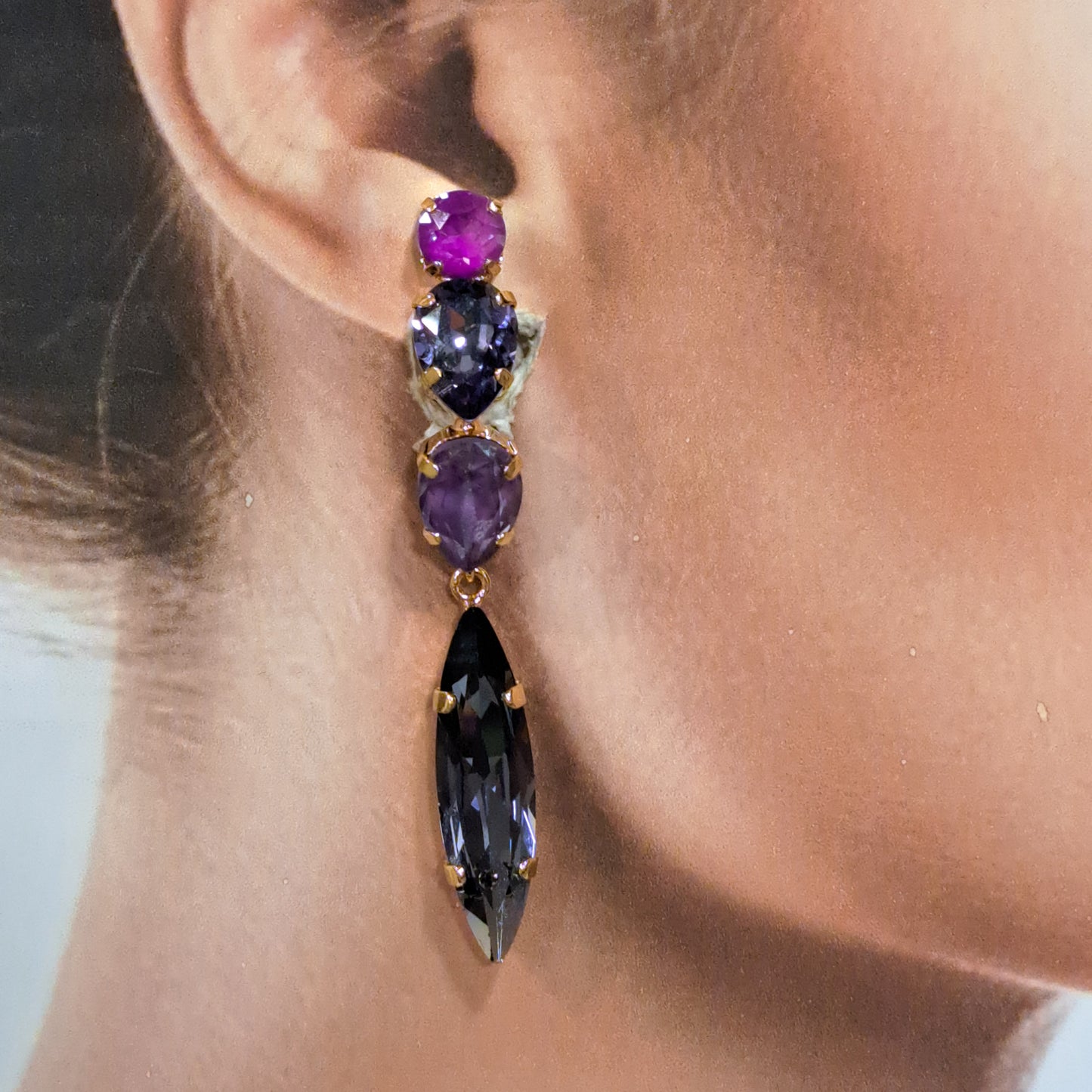 Boucles clips pendantes mauve violet CREZUS