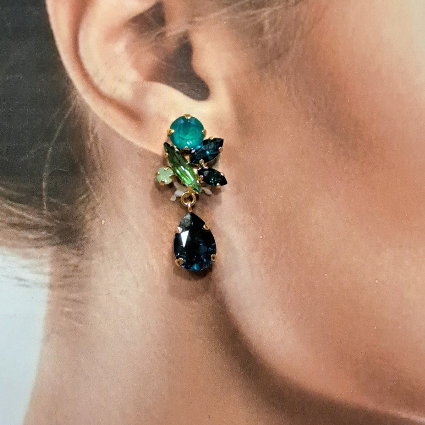 Boucles clips pendantes vert bleu CREZUS