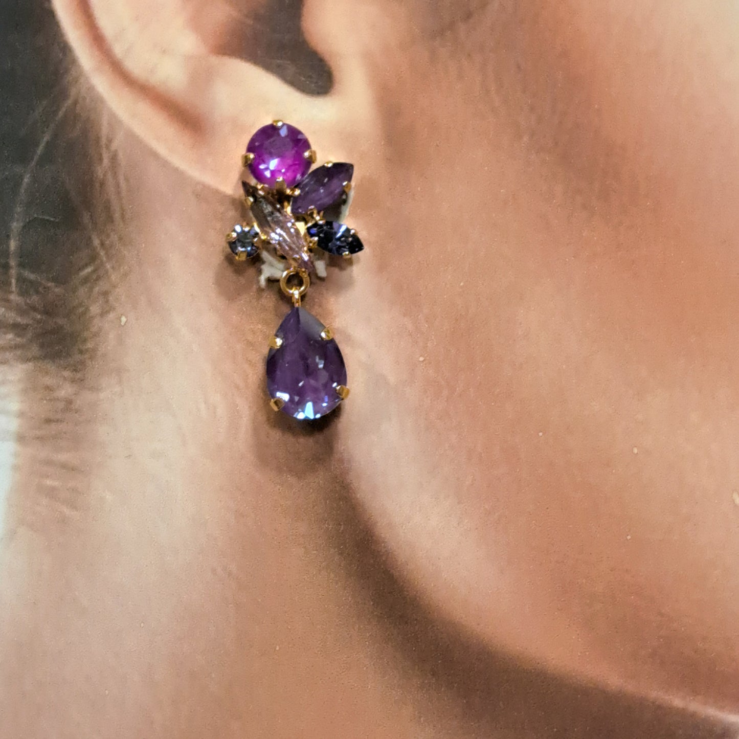 Boucles clips pendantes parme violine CREZUS