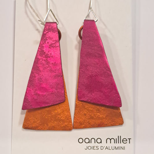 Boucles percées Triangles GM rose et orange OANA MILLET