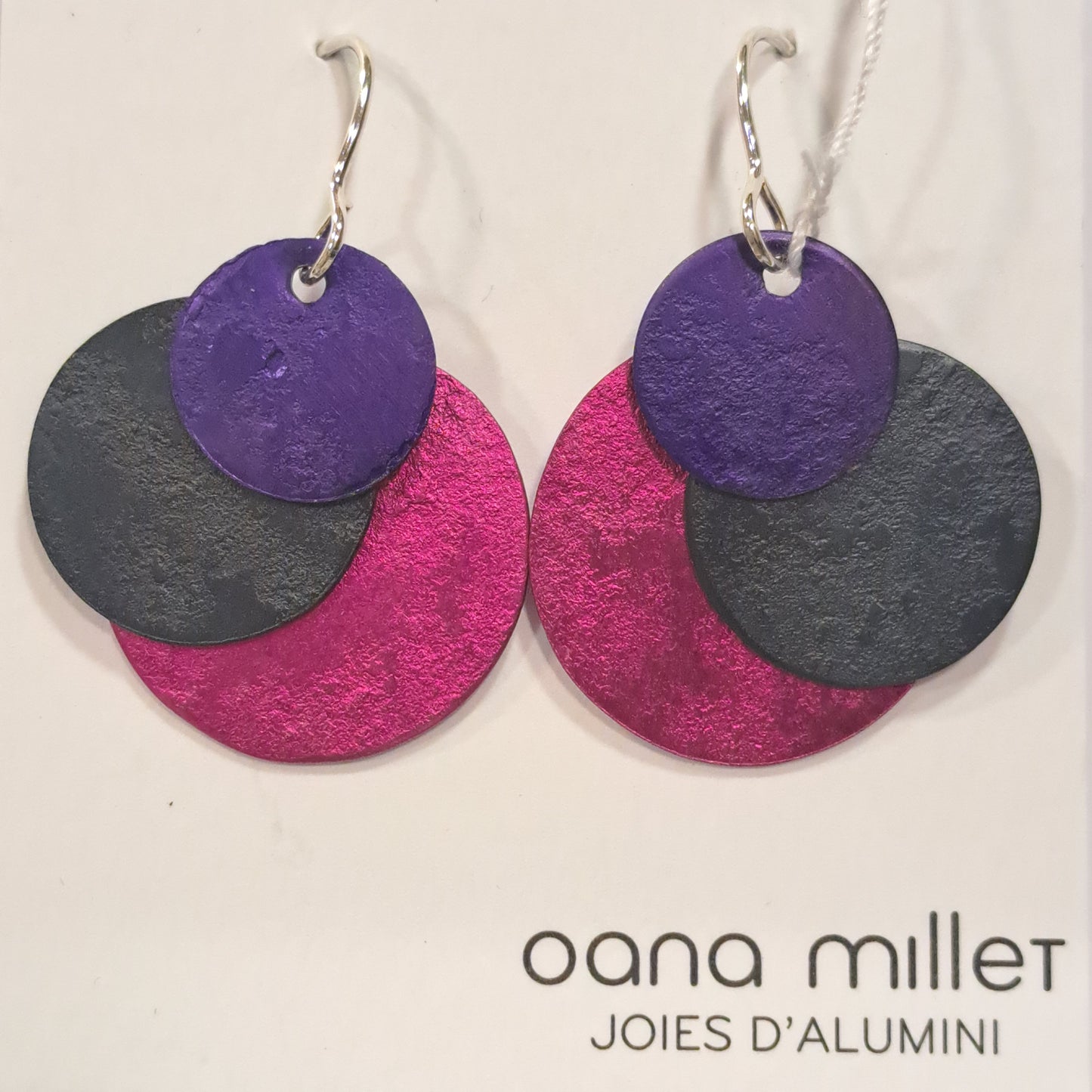 Boucles percées Ronds violet, rose et noir OANA MILLET