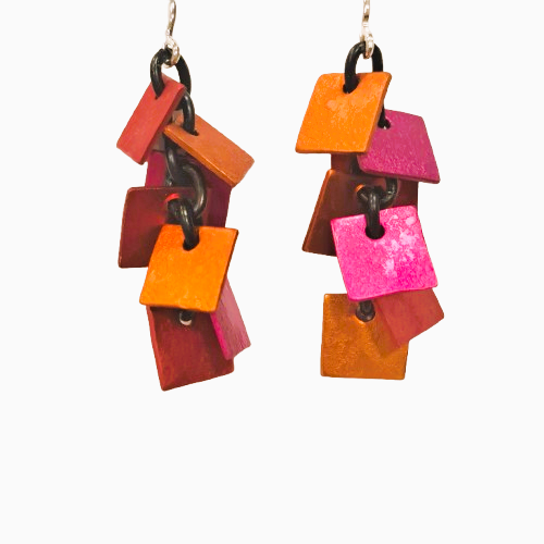 Boucles percées Carrés rouge orange rose OANA MILLET