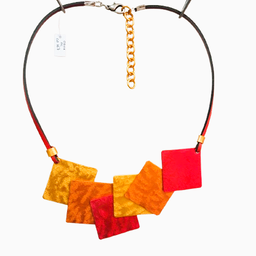 Collier Carrés rouge orange cuivre jaune OANA MILLET