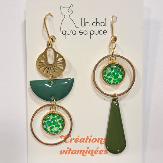 Boucles percées OTTAWA vert or UN CHAT QU'A SA PUCE