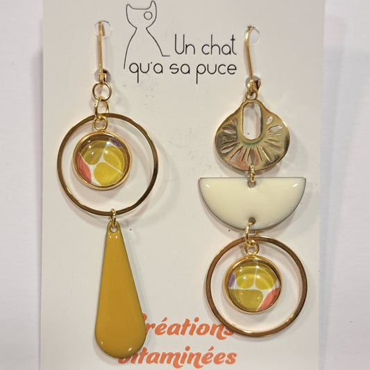 Boucles percées OTTAWA jaune or UN CHAT QU'A SA PUCE