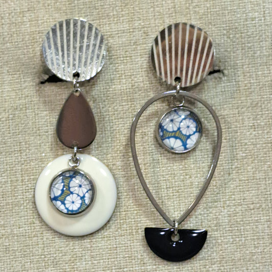 Boucles Clips Toronto bleu noir blanc UN CHAT QU'A SA PUCE