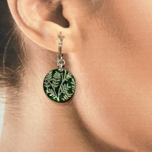 Boucles percées Dormeuse Feuillage vert argent LA PETITE SARDINE