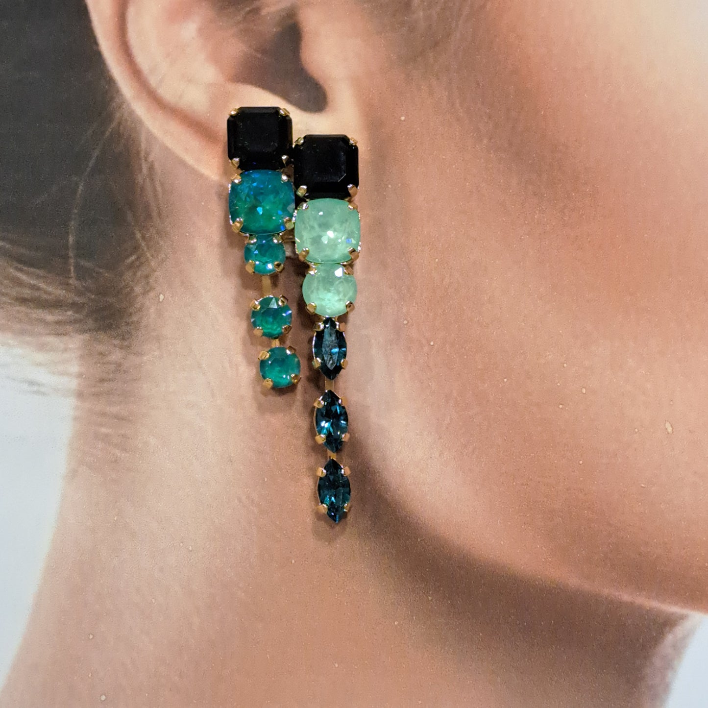 Boucles pendantes clips bleu CREZUS