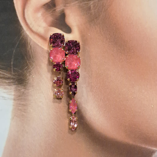 Boucles pendantes clips rose CREZUS