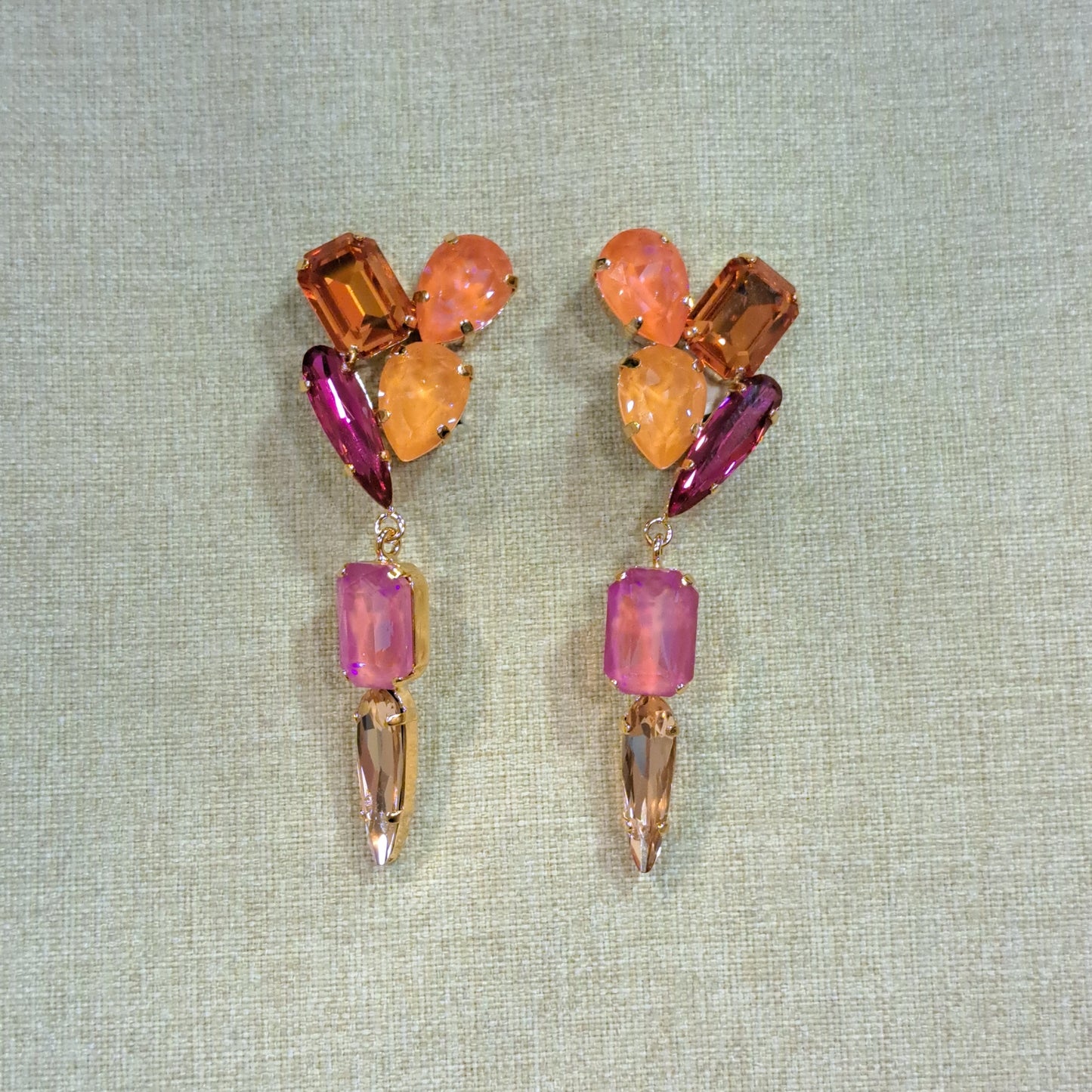 Boucles pendantes clips orange rose CREZUS