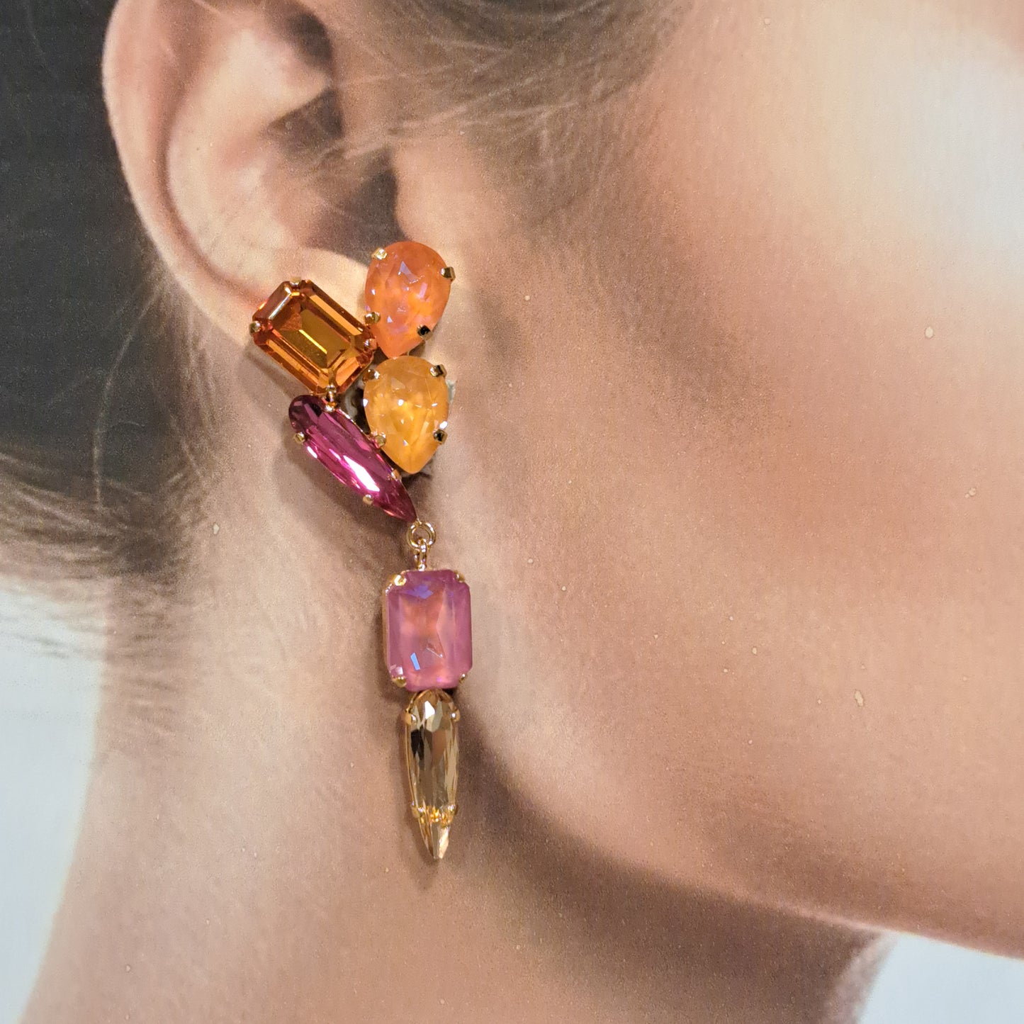 Boucles pendantes clips orange rose CREZUS