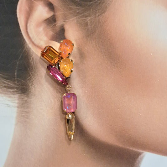 Boucles pendantes clips orange rose CREZUS