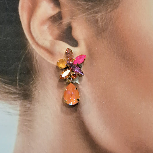 Boucles pendantes clips orange rose CREZUS