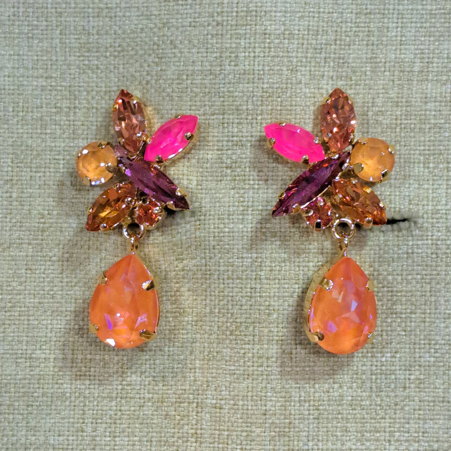Boucles pendantes clips orange rose CREZUS