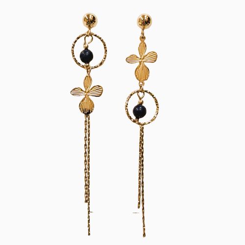 Boucles dépareillées percées Trèfle or bleu MERVEILLES DU MONDE