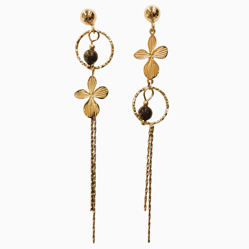 Boucles dépareillées percées Trèfle or marron MERVEILLES DU MONDE