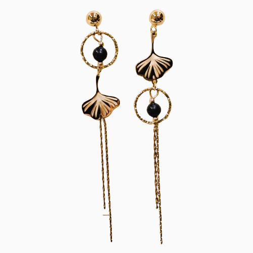 Boucles dépareillées percées Ginkgo or marine MERVEILLES DU MONDE