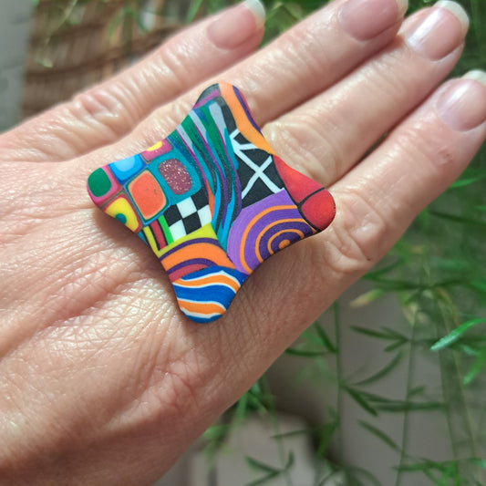 Bague Coussin XL multicolore LIZ CREATIONS