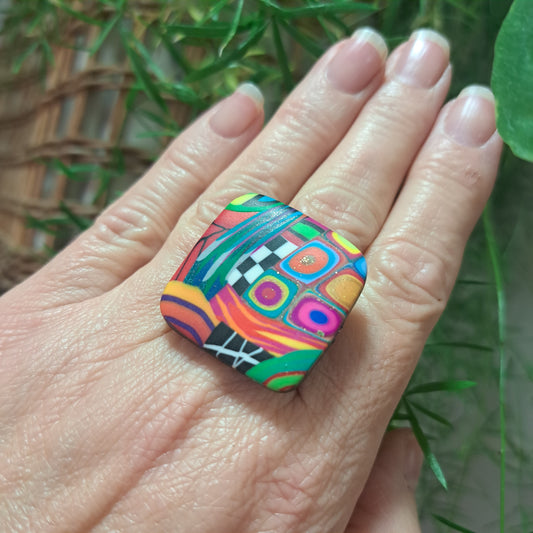 Bague Carré XL multicolore LIZ CREATIONS