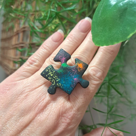 Bague Puzzle XL noir multicolore LIZ CREATIONS