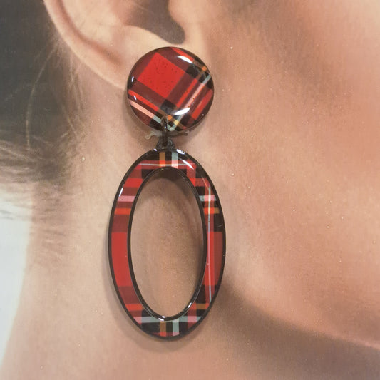 Boucles clips Ovale écossais rouge THIERRY JOO