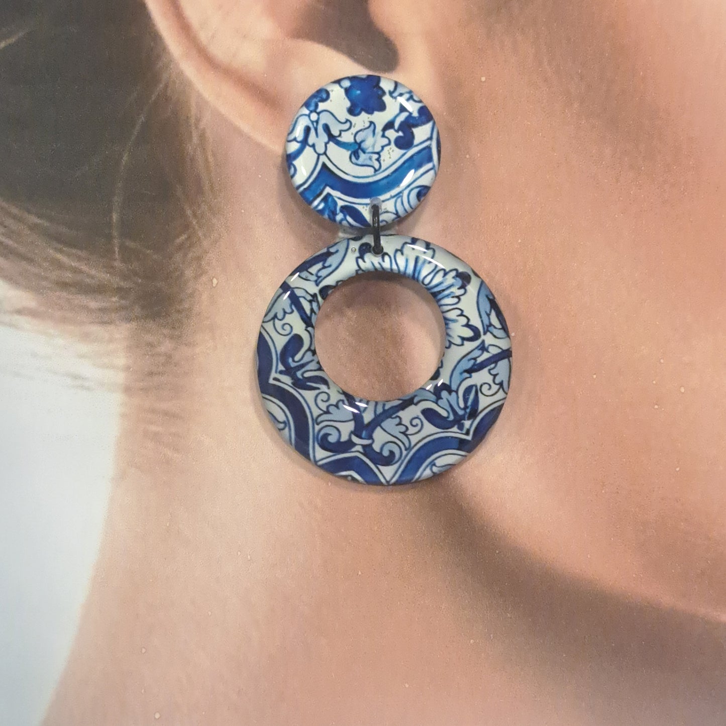 Boucles clips Créole bleu azulejos THIERRYJOO