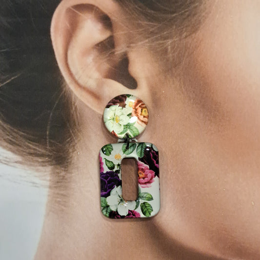 Boucles clips Rectangle PM Fleurs THIERRY JOO