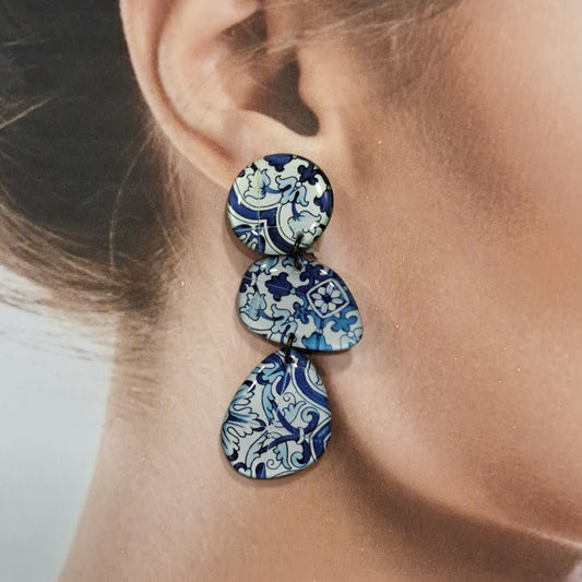 Boucles clips Trio bleu Azulejos THIERRY JOO