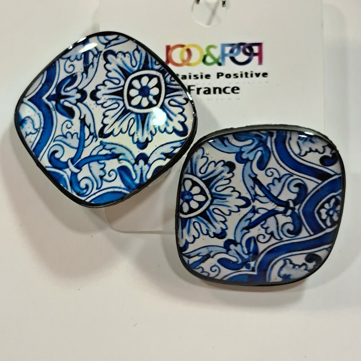 Boucles clips Losange bleu Azulejos THIERRY JOO