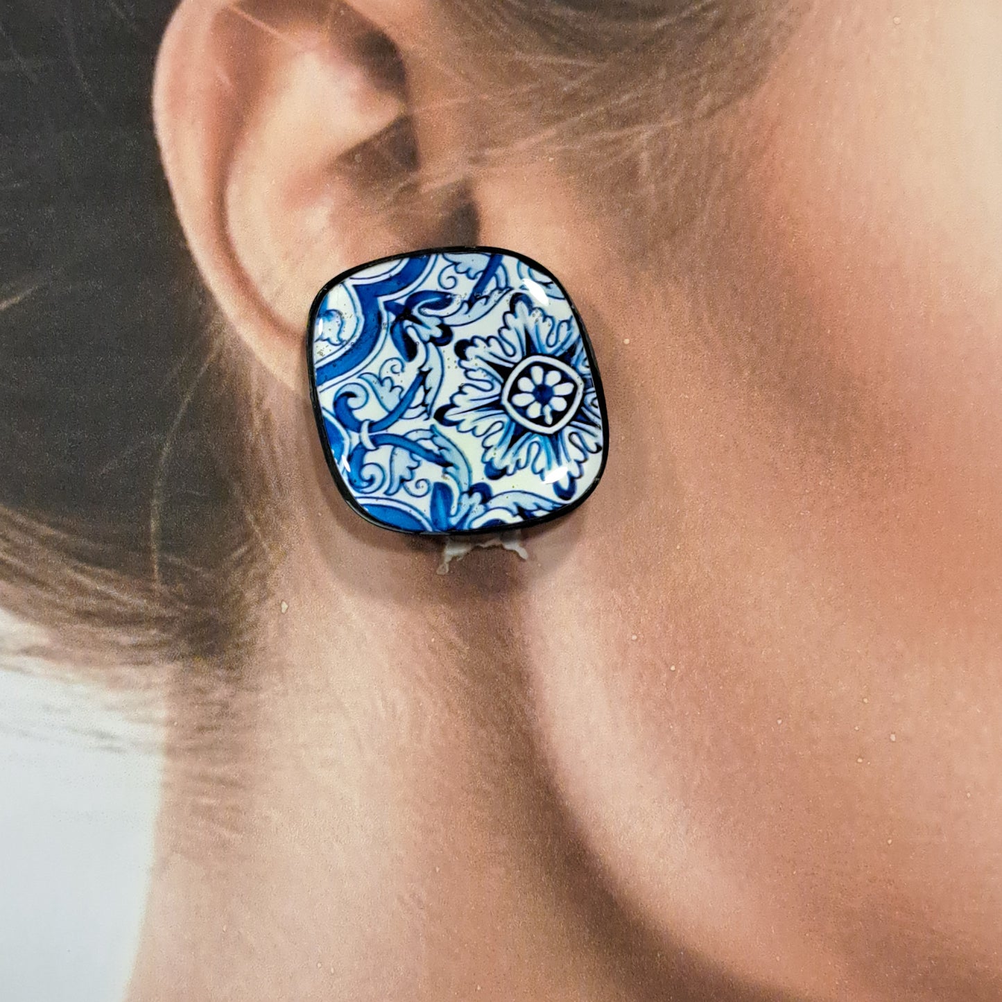 Boucles clips Losange bleu Azulejos THIERRY JOO