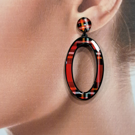 Boucles percées Ovale écossais rouge THIERRY JOO
