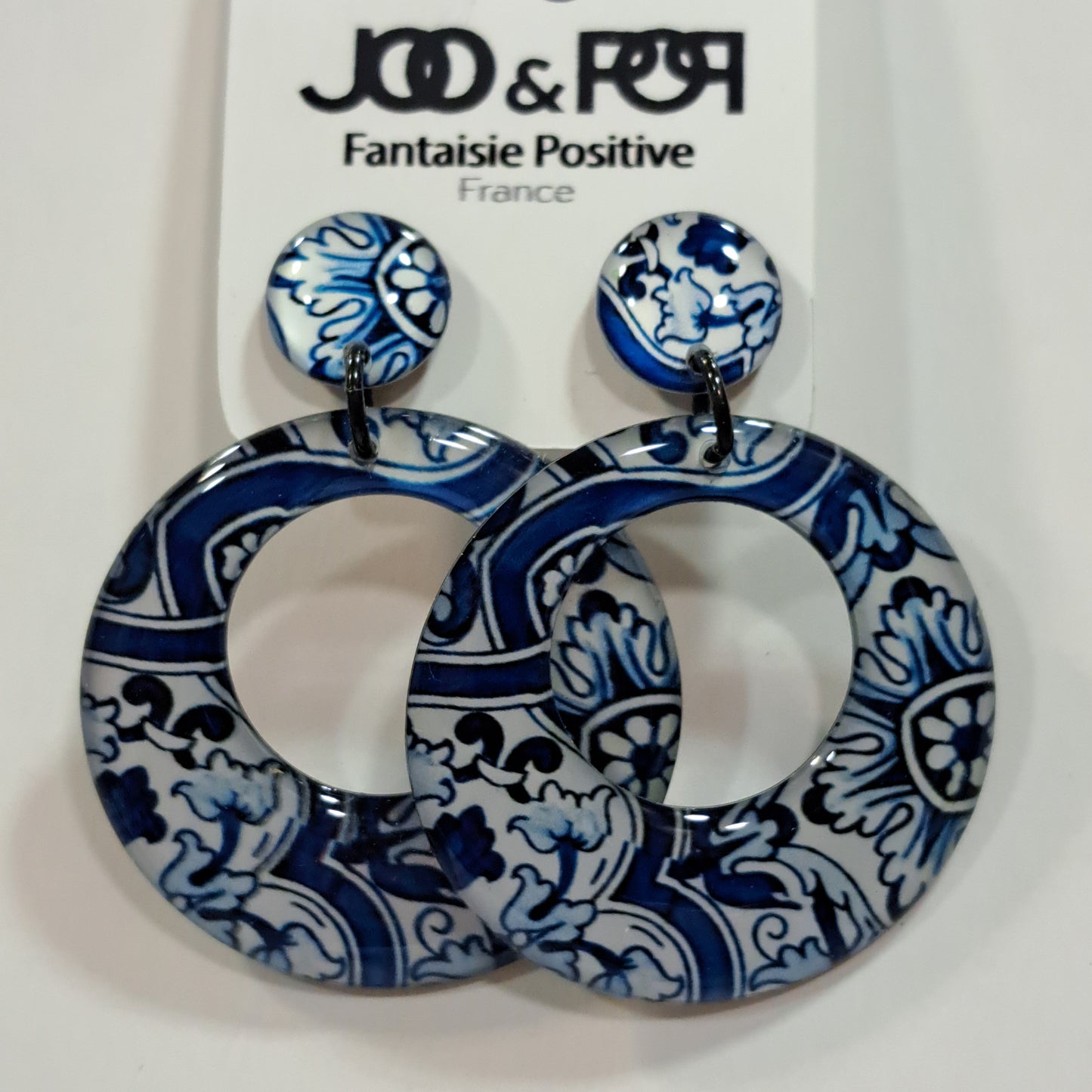Boucles percées Créole bleu azulejos THIERRYJOO