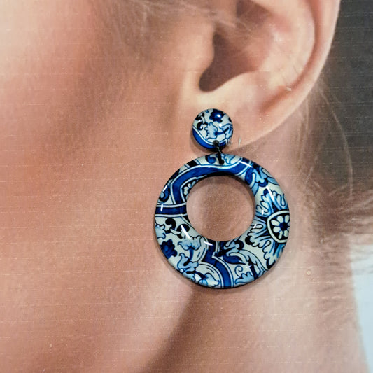 Boucles percées Créole bleu azulejos THIERRYJOO