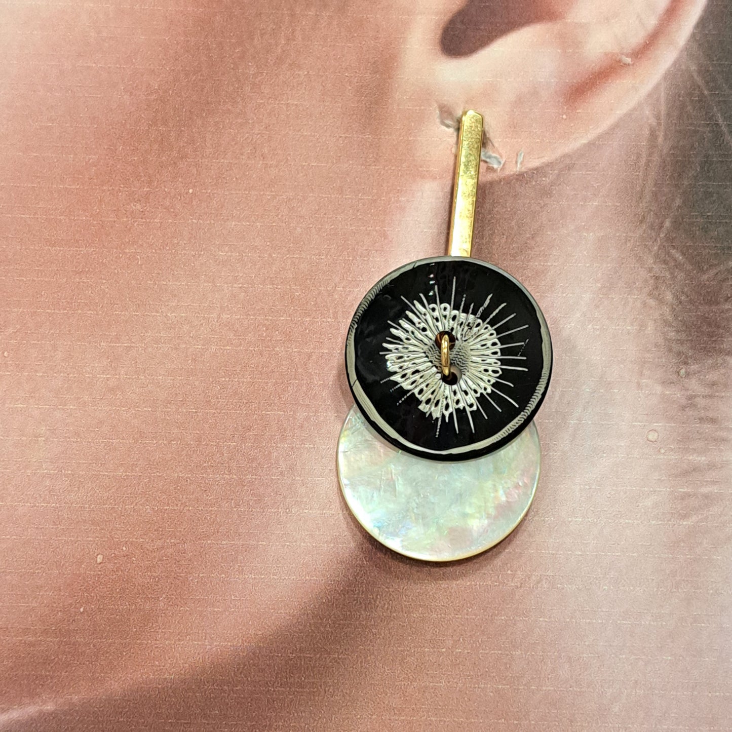 Boucles percées Boutons naturel noir or  LA PETITE SARDINE