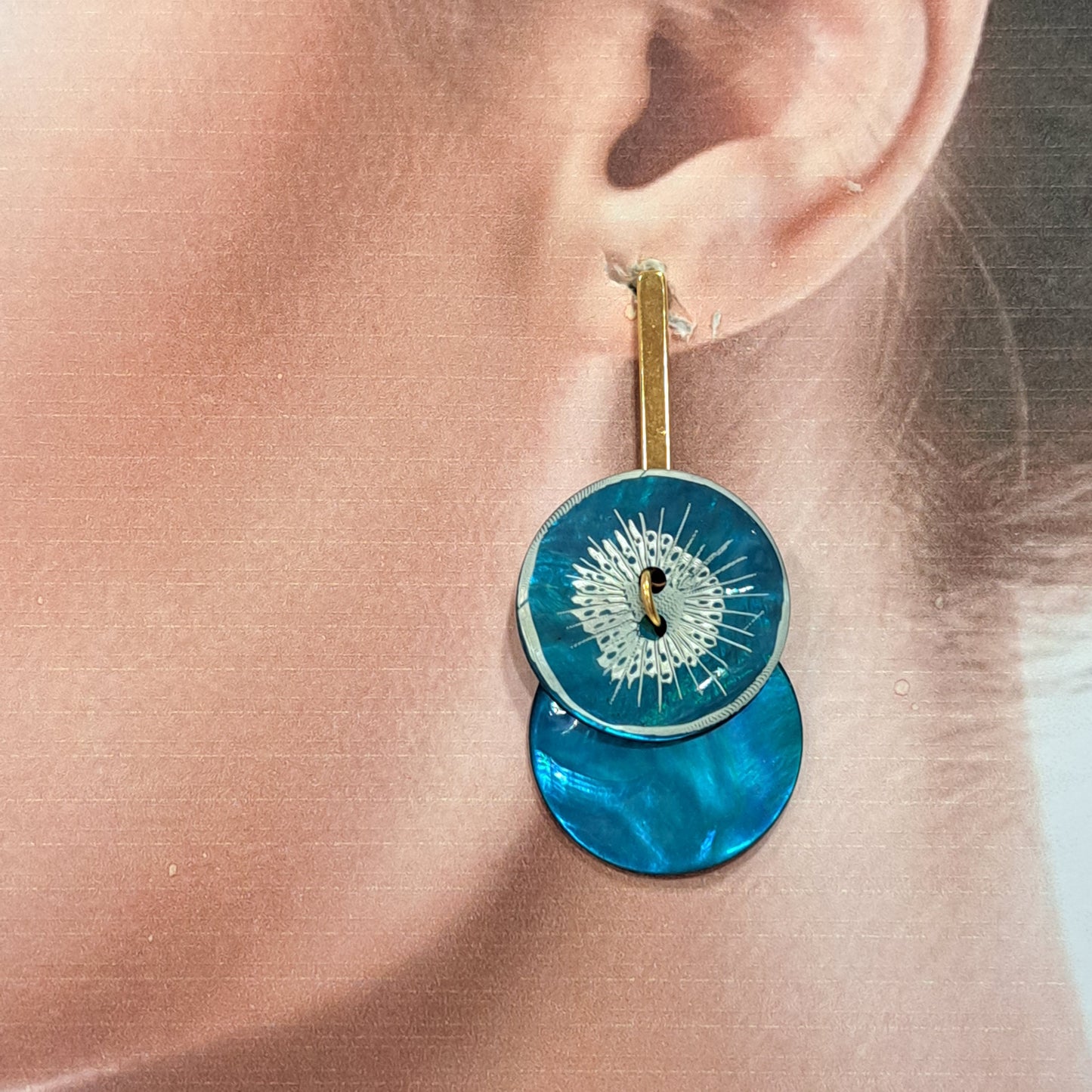Boucles percées Boutons bleu pétrole or  LA PETITE SARDINE