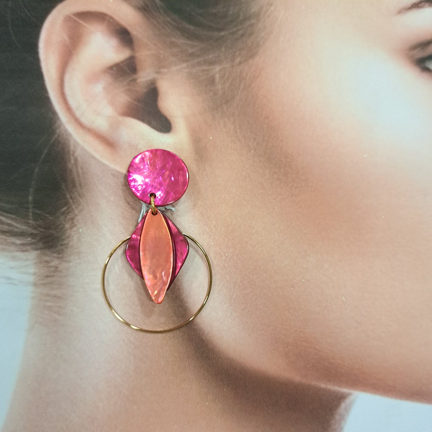 Boucles clips Losange rose fuchsia saumon LA PETITE SARDINE