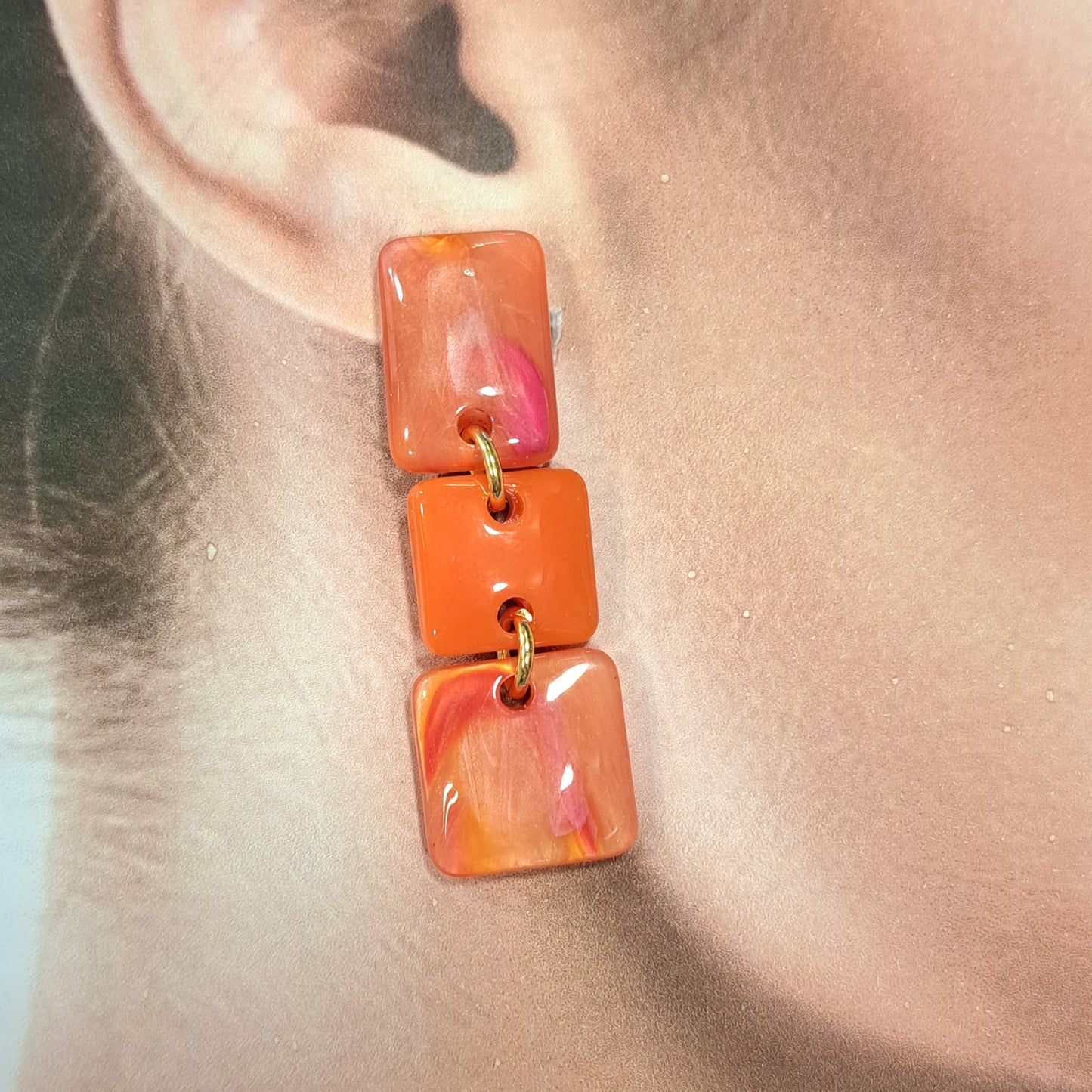 Boucles clips Néo orange rose corail BELLE MISS