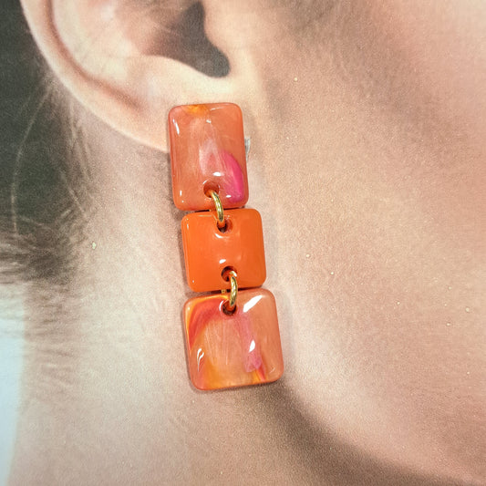 Boucles clips Néo orange rose corail BELLE MISS