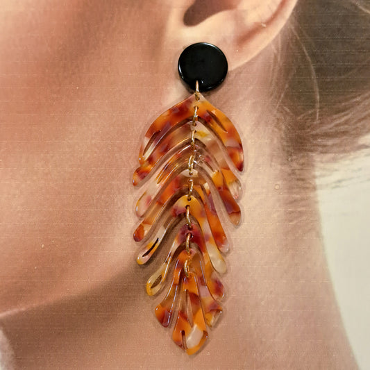 Boucles percées Feuille orange rose NH