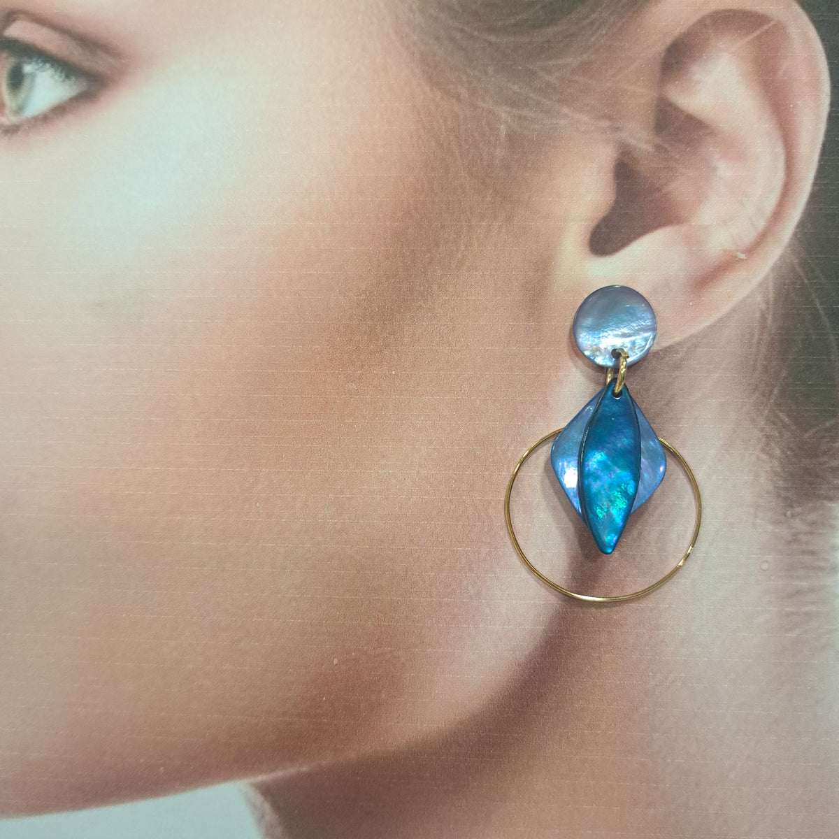 Boucles percées Losange bleu marine et bleu jean  LA PETITE SARDINE