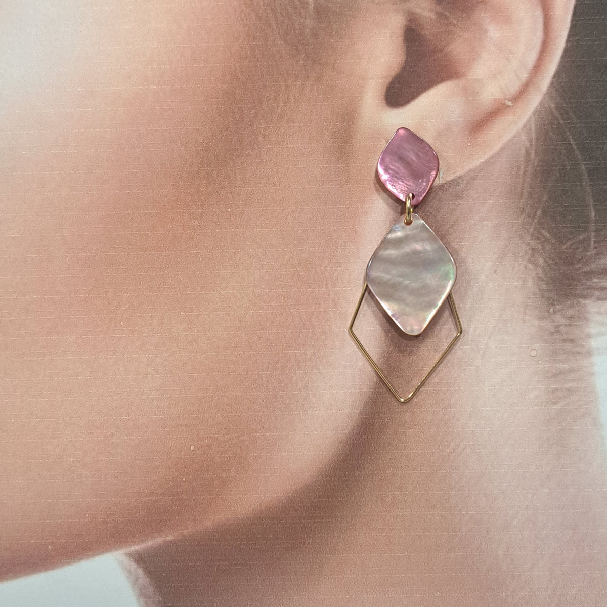 Boucles percées Losange rose LA PETITE SARDINE