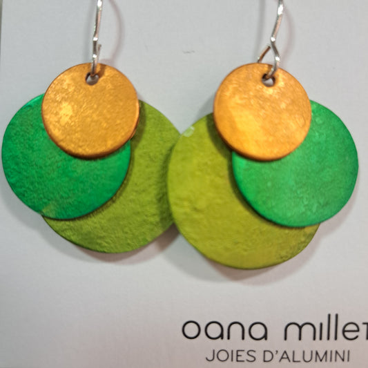 Boucles percées Ronds vert et jaune OANA MILLET