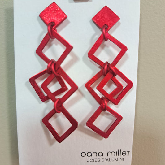 Boucles percées Carrés rouge OANA MILLET