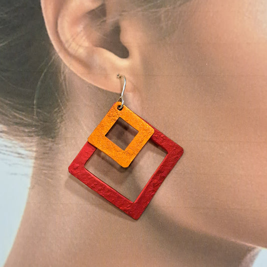 Boucles percées Losanges rouge et orange OANA MILLET