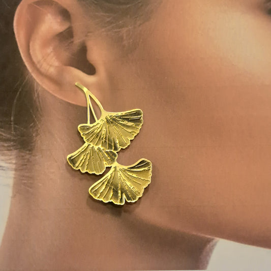 Boucles percées Ginkgo Biloba gravé GM or RAS