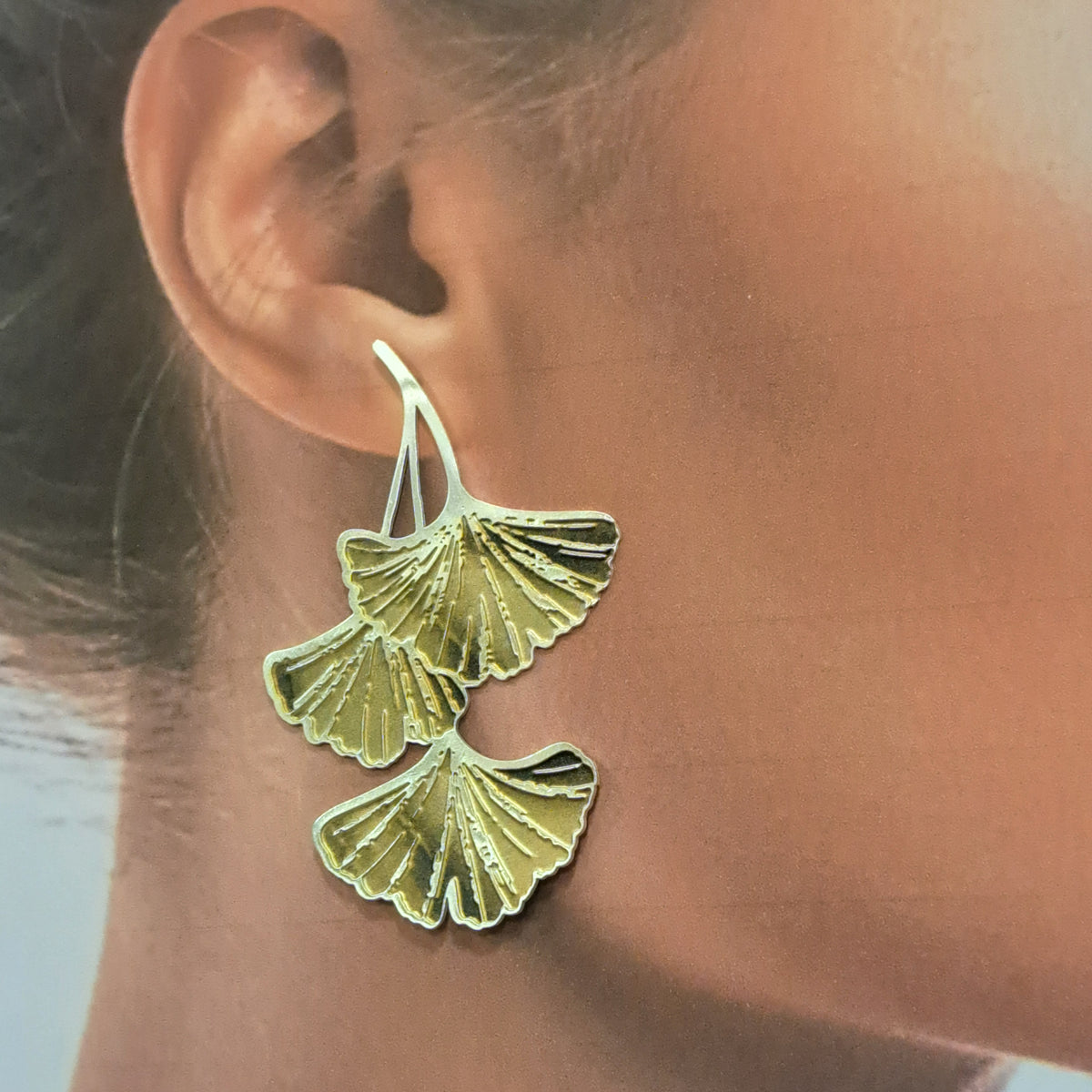 Boucles percées Ginkgo Biloba gravé GM argent RAS