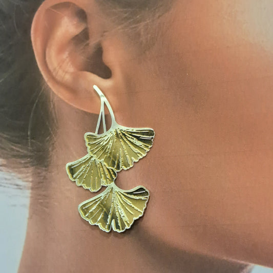 Boucles percées Ginkgo Biloba gravé GM argent RAS