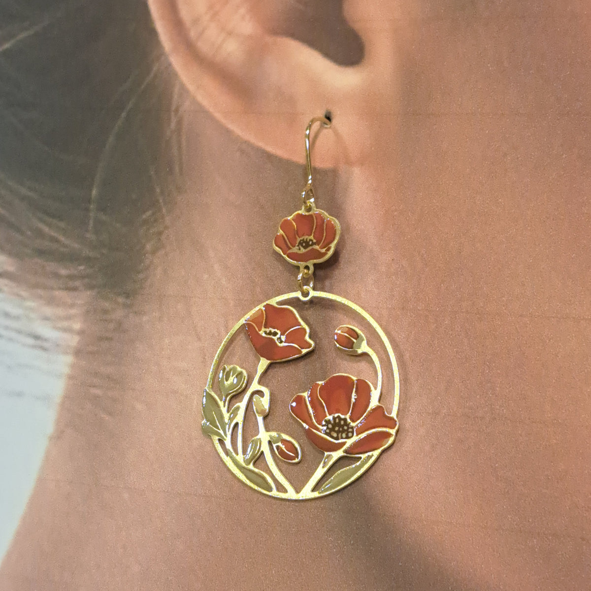Boucles percées Giverny Coquelicot GM or RAS