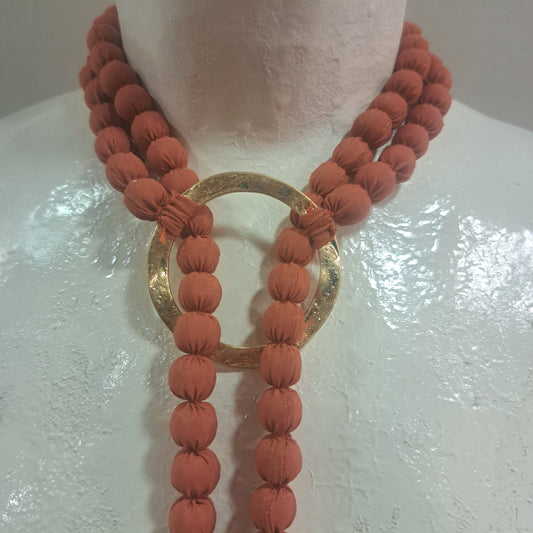 Collier RDC Anneau Perles tissu rouille FANCY F